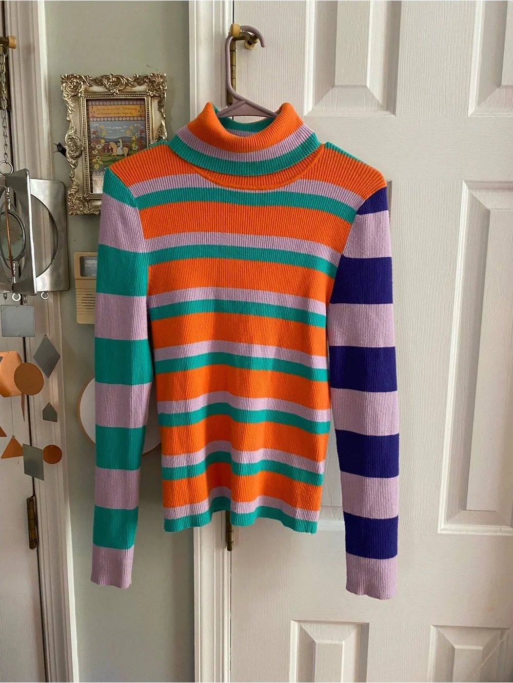 Maeve by Anthropologie Colorful Striped Ribbed Turtleneck Womens Size L - Picture 2 of 7